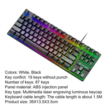 Mados unikalus Septynių spalvų Klaviatūra su foniniu Apšvietimu K16 87 Klavišus 12 Multimedijos Klavišus Kompiuterio / Nešiojamas Žaidimų klaviatūra, mechaninė Jaustis